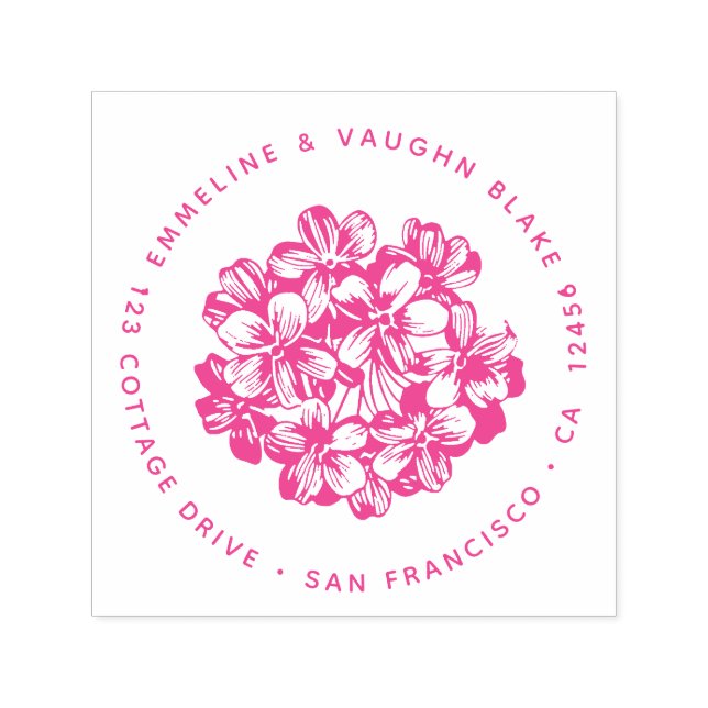Pink Hydrangea Blossom Return Address Botanical Self-inking Stamp (Design)