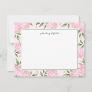 Pink Hydrangea Border Pink Personalized Note Card