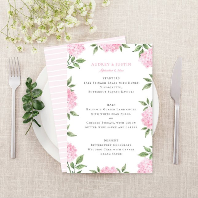 Pink Hydrangea Border Wedding Paper Menu (Creator Uploaded)