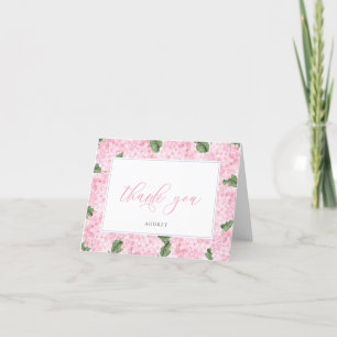 Pink Hydrangea Bordered Personalized Script Letterpress Thank You Card