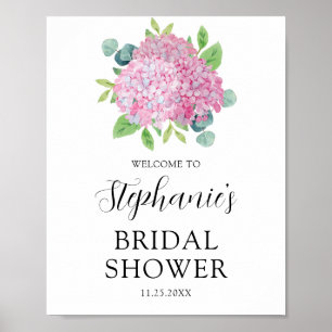 Pink Hydrangea Botanical Bridal Shower Welcome Poster