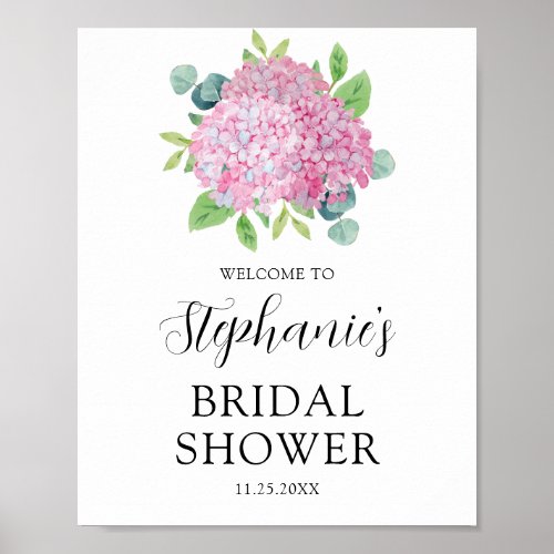 Pink Hydrangea Botanical Bridal Shower Welcome Poster