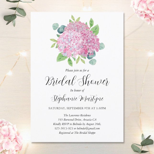 Pink Hydrangea Bouquet Botanical Bridal Shower Invitation (Creator Uploaded)