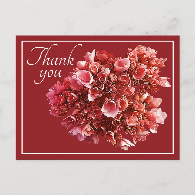 Pink Hydrangea Bouquet Red Background Thank You Postcard (Front)