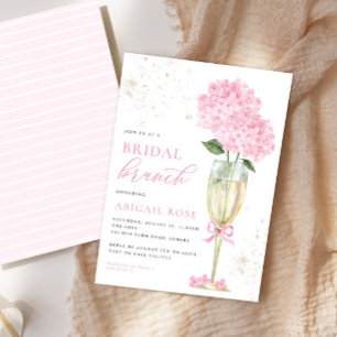 Pink Hydrangea Bridal Brunch Gold Champagne Invitation