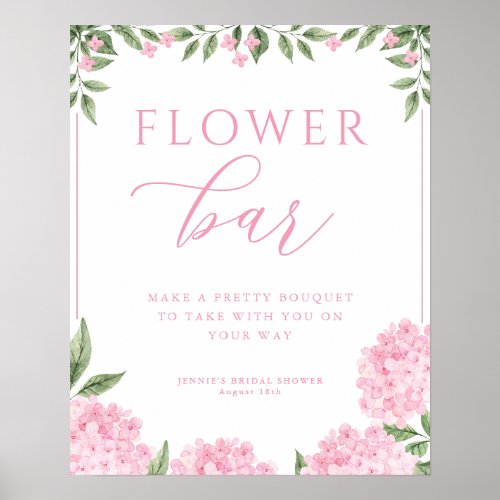 Pink Hydrangea Bridal Shower Flower Bar Poster