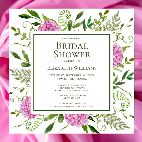 Pink Hydrangea Bridal Shower Invitation