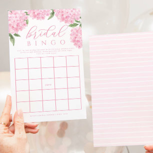 Pink Hydrangea Bridal Shower Paper Bingo Game Card