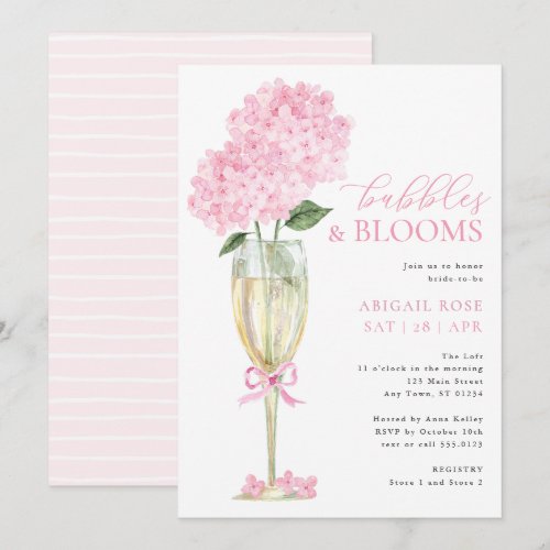 Pink Hydrangea Bubbles and Blooms Champagne Glass