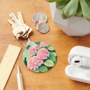 Pink Hydrangea Bush Flower Keychain