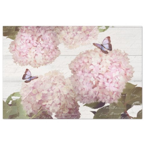 Pink Hydrangea Butterfly Flower Floral Script Art  Tissue Paper