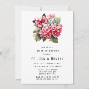 Pink Hydrangea Butterfly Wedding Shower Invitation