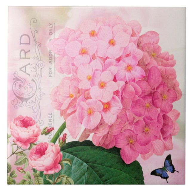Pink Hydrangea Ceramic Tile (Front)