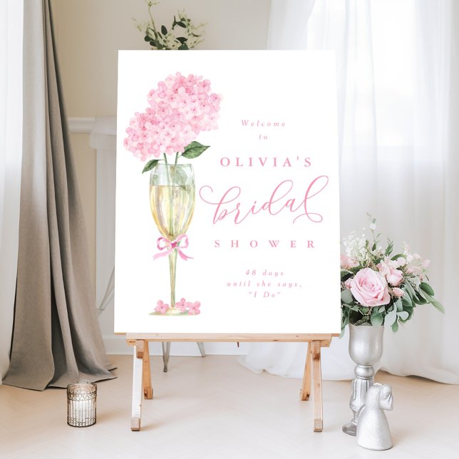 Pink Hydrangea & Champagne Gold Shower Welcome Foam Board (Creator Uploaded)