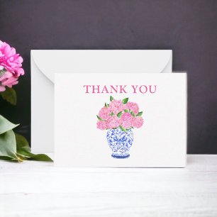 Pink Hydrangea Chinoiserie Vase Elegant Thank You Note Card