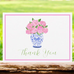 Pink Hydrangea Chinoiserie Vase Floral Thank You Note Card