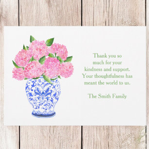 Pink Hydrangea Chinoiserie Vase Sympathy Thank You Note Card