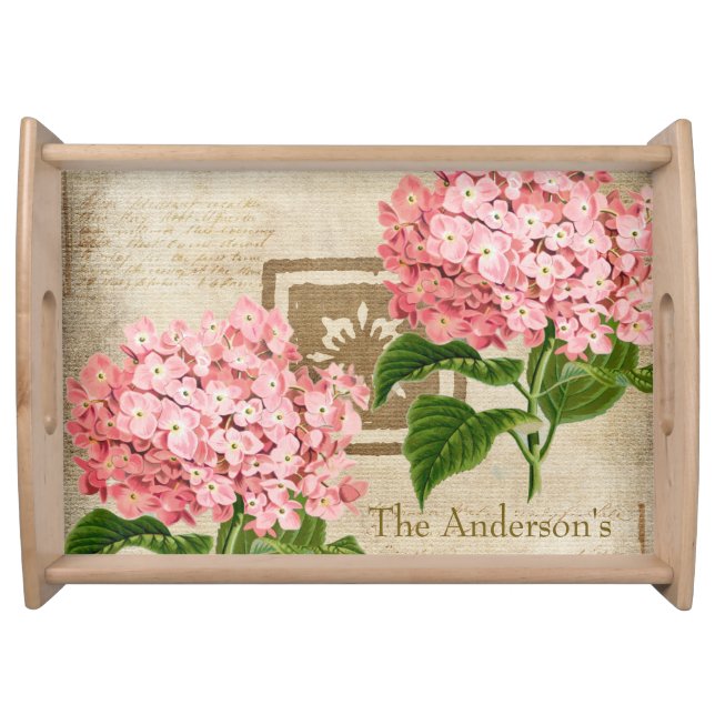 Pink Hydrangea Clusters Add a Name Serving Tray (Front)