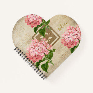 Pink Hydrangea Clusters Heart Shaped Notebook