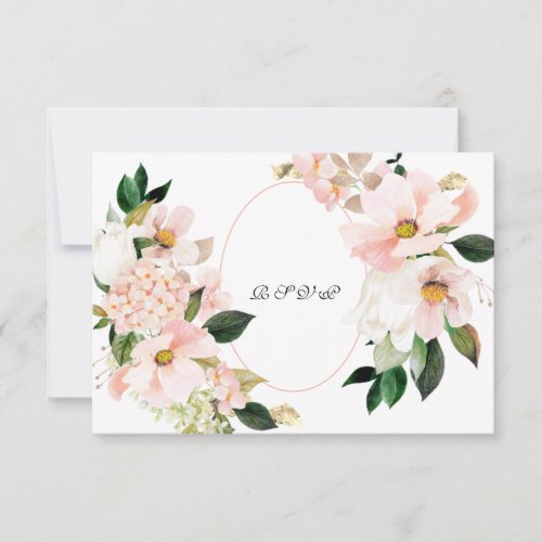 Pink Hydrangea Cosmos White Tulip Wedding RSVP Card