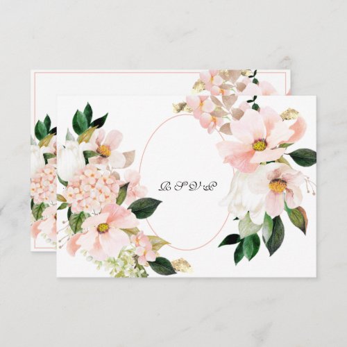 Pink Hydrangea Cosmos White Tulip Wedding RSVP Card