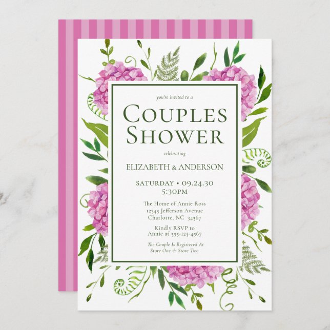 Pink Hydrangea Couples Shower Invitation (Front/Back)