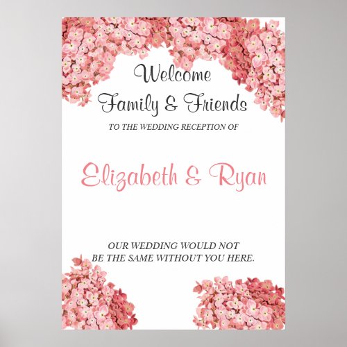 Pink Hydrangea Custom Wedding Welcome Poster