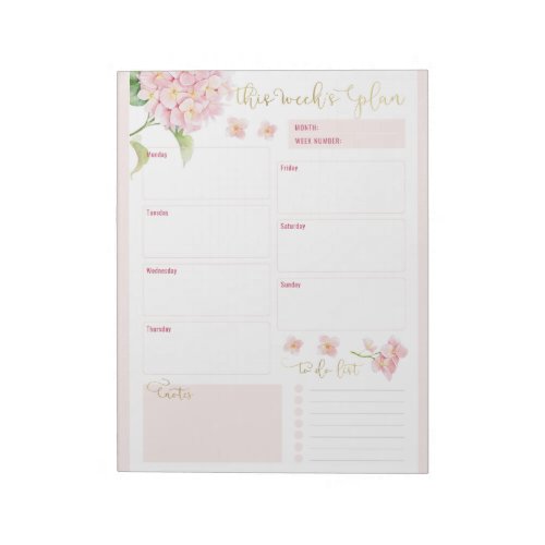 Pink Hydrangea Daily Planner Notepad