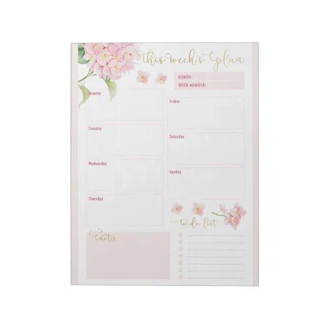 Pink Hydrangea Daily Planner Notepad | Zazzle