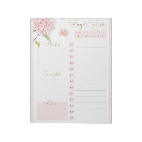 Pink Hydrangea Daily Planner Notepad