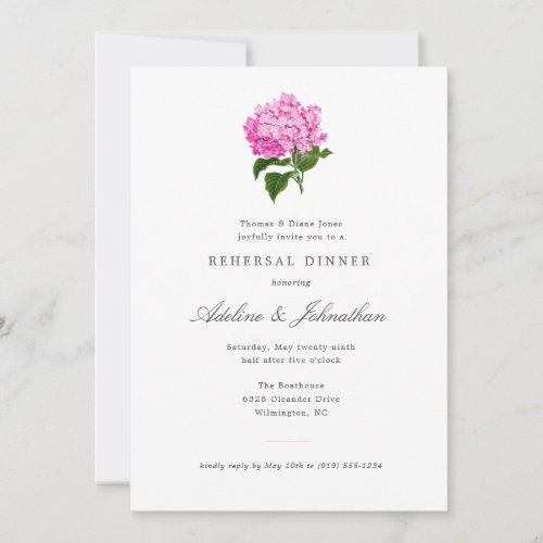 Pink Hydrangea Elegant Rehearsal Dinner Invitation