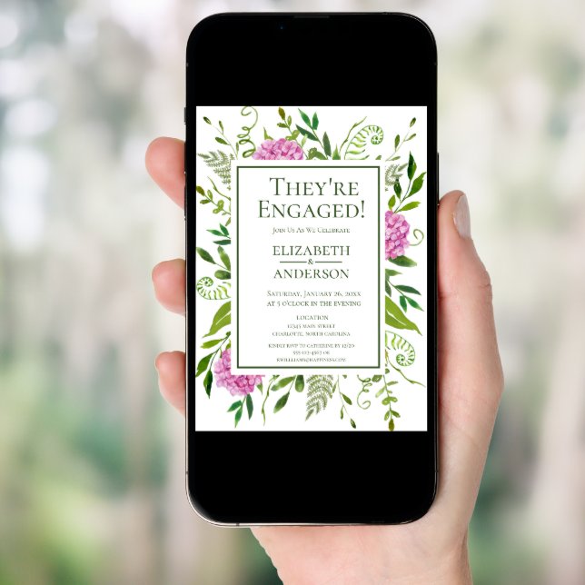 Pink Hydrangea Engagement Party Invitation (Front Digital)