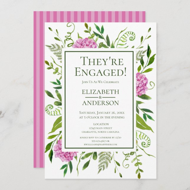 Pink Hydrangea Engagement Party Invitation (Front/Back)