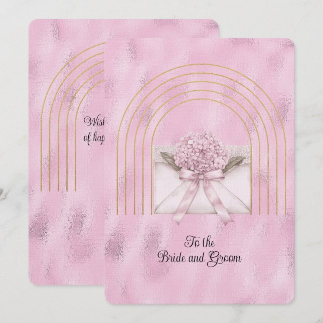 Pink Hydrangea Envelope Gold Arches Note Card (Front/Back)