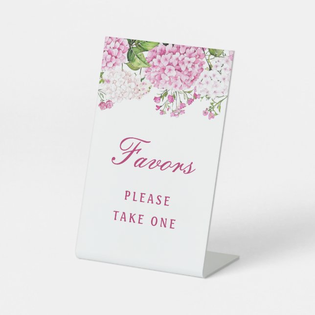Pink Hydrangea Favors Pedestal Sign (Front)