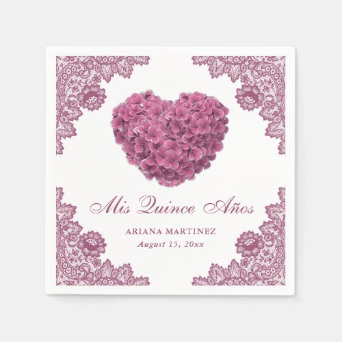 Pink Hydrangea Floral 15th Birthday Quinceaera Napkins