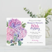 Pink Hydrangea Floral 80th Birthday Invite (Standing Front)