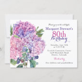 Pink Hydrangea Floral 80th Birthday Invite (Front)