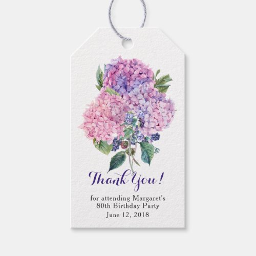 Pink Hydrangea Floral 80th Birthday Thank You Gift Tags