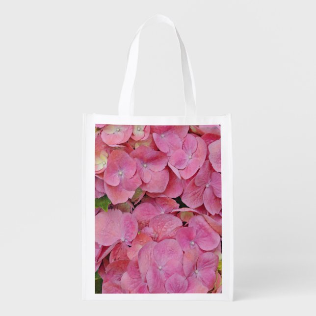 Pink Hydrangea Floral Art Eco Friendly Grocery Bag (Front)