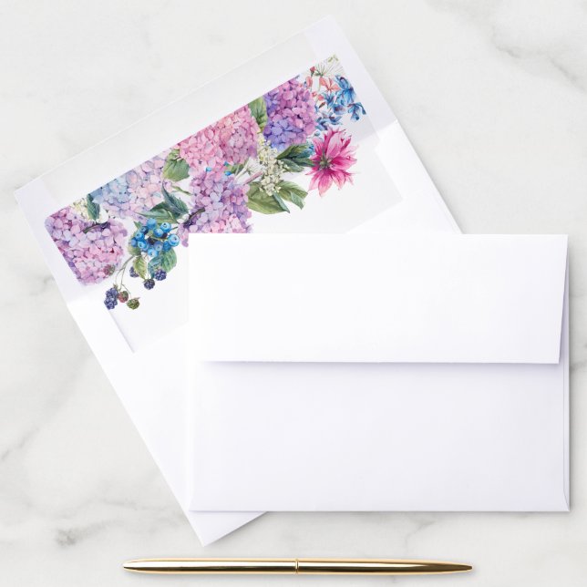 Pink Hydrangea Floral Blackberry Envelope Liner (Desk)
