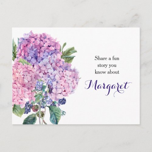 Pink Hydrangea Floral Blackberry Memory Story Card