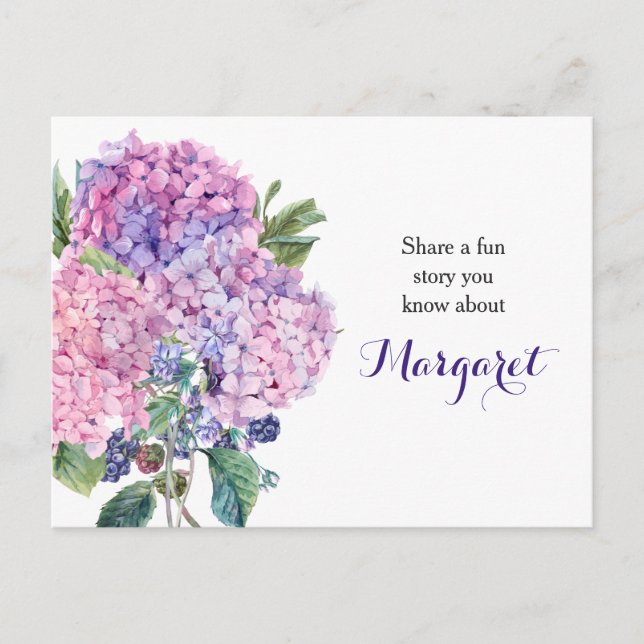 Pink Hydrangea Floral Blackberry Memory Story Card (Front)