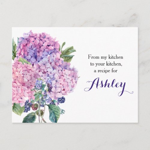 Pink Hydrangea Floral Blackberry Recipe Card