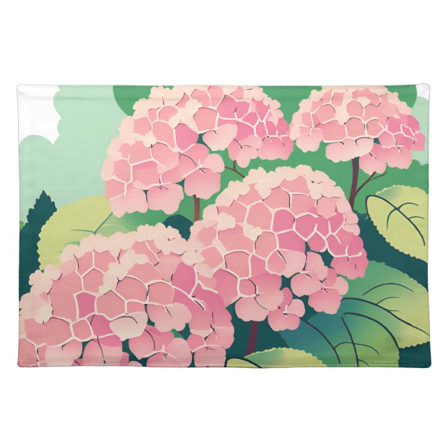 Pink Hydrangea Floral Botanical Cloth Placemat (Front)