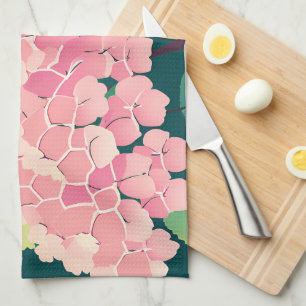 Pink Hydrangea Floral Botanical Kitchen Towel