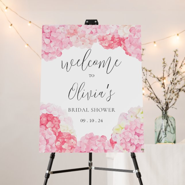 Pink Hydrangea Floral Bridal Shower Foam Board (In Situ (Stand))