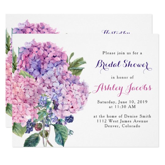 Pink Hydrangea Floral Bridal Shower Invitation