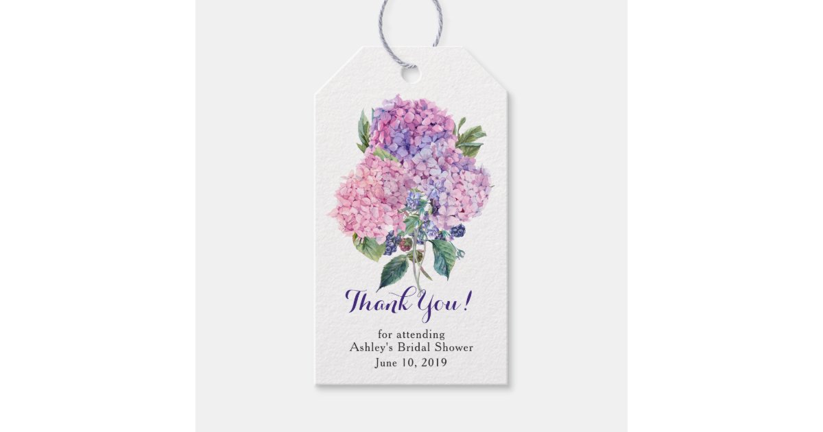 Pink Hydrangea Floral Bridal shower Thank You Gift Tags | Zazzle