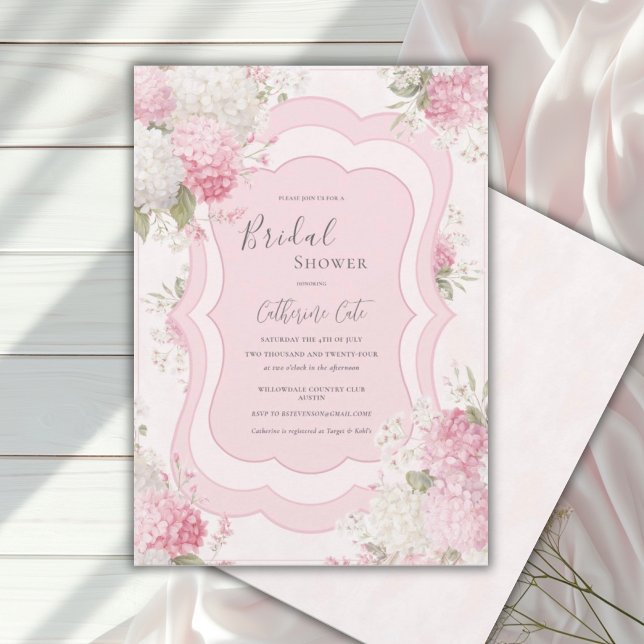 Pink Hydrangea Floral Elegant Bridal Shower Invitation (Creator Uploaded)